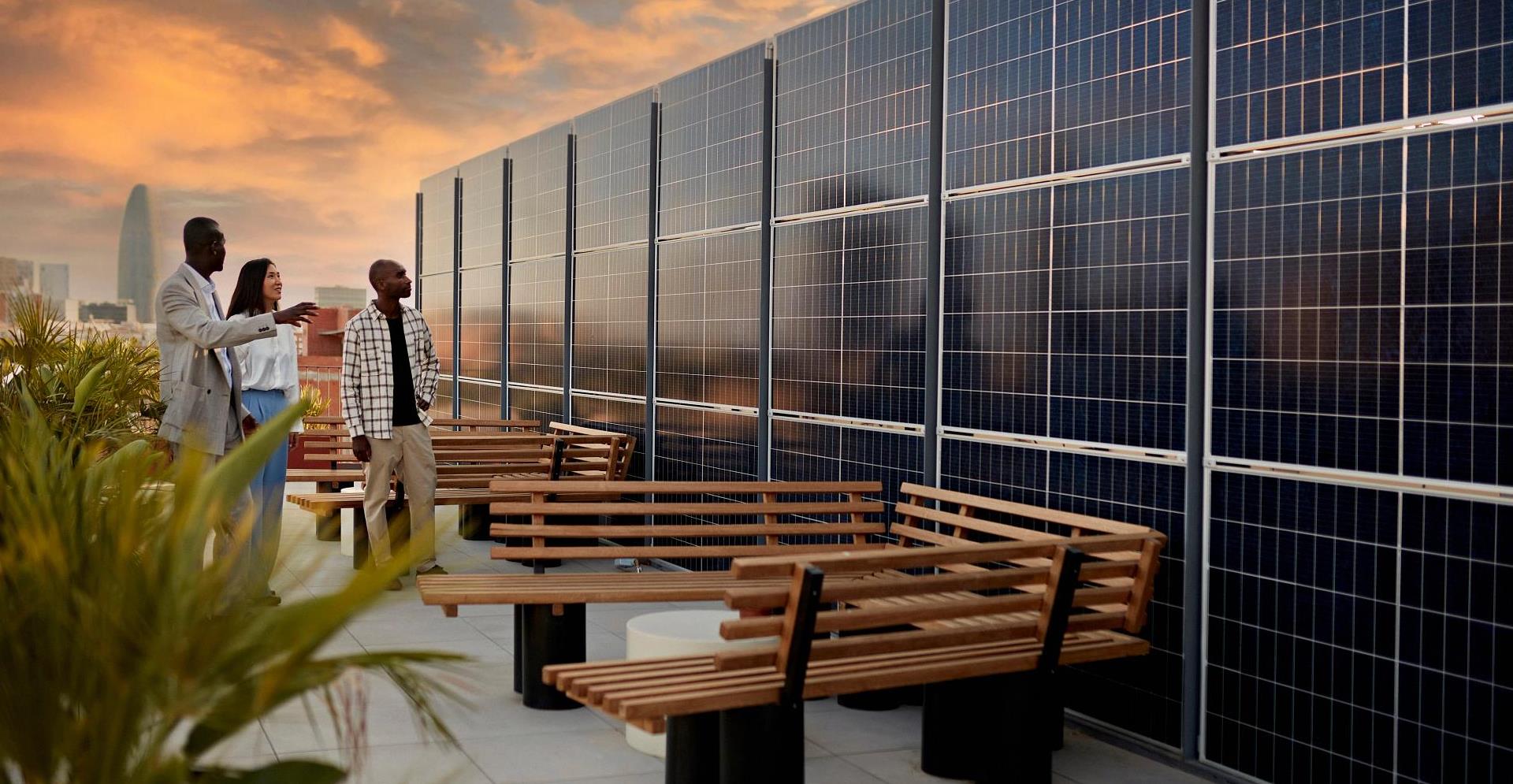 Broker and Prospective Buyers Admiring Solar Energy System