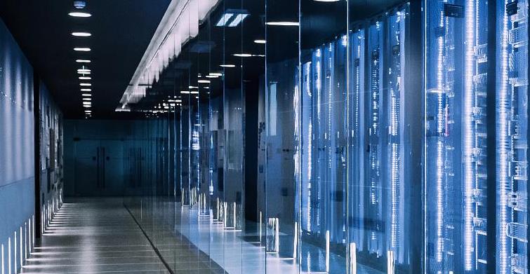 data center in server room with server racks