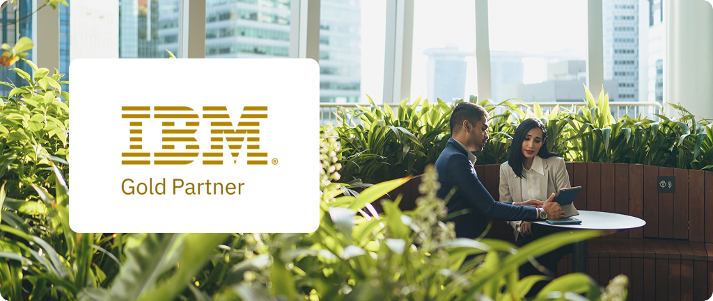 Logo representing IBM Gold Partner status, indicating recognized proficiency in IBM technologies and support.