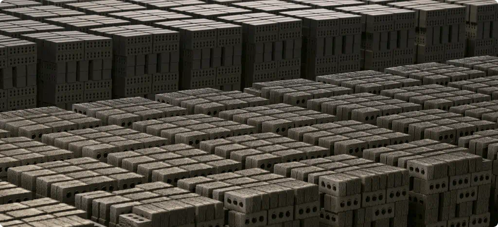  Numerous stacked boxes are visible, creating a towering display of different dimensions and colors..