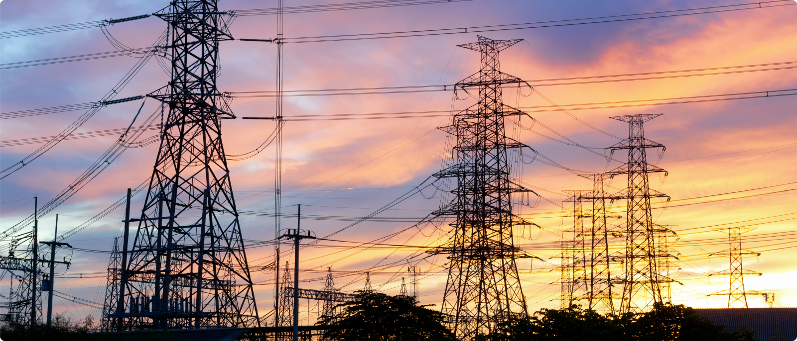 An expansive electrical substation filled with multiple wires and poles, illustrating the intricate network of power transmission.