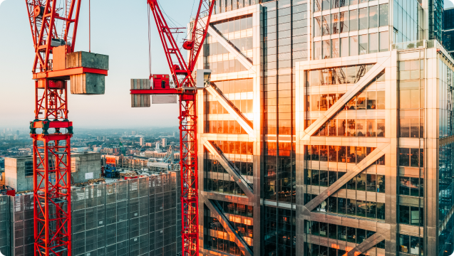 City skyline with various construction development