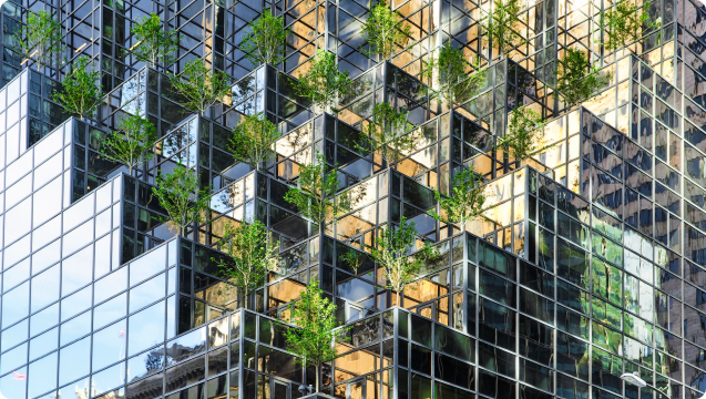 Trees Installation On A Skyscraper Of New York City, USA