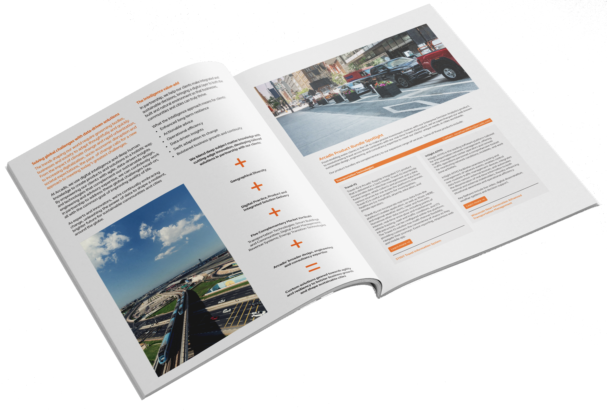 An image of a brochure featuring orange and white pages.