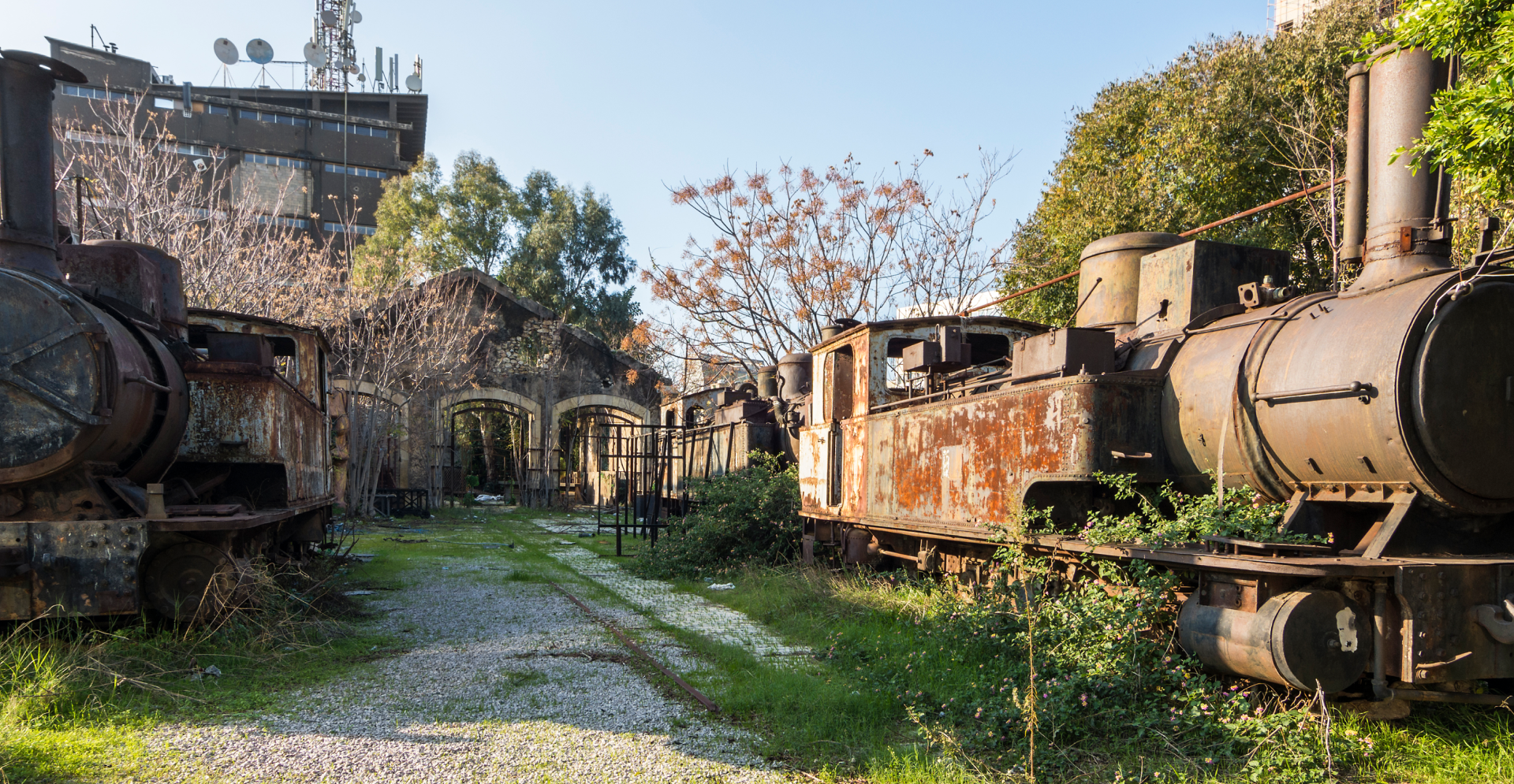 Abandoned trains in the old Beirut train station in Mar Mikhael