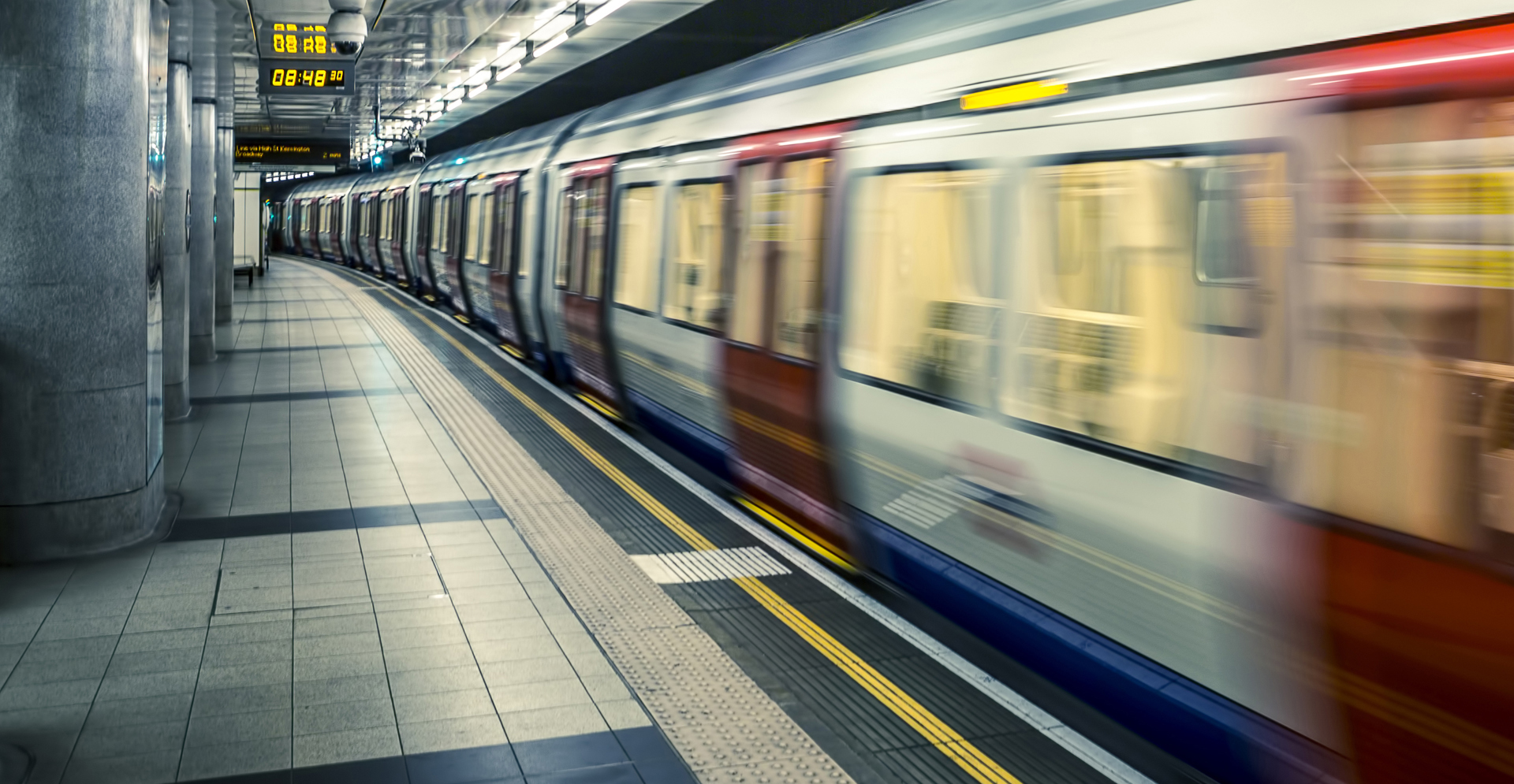 View of London underground with train passing