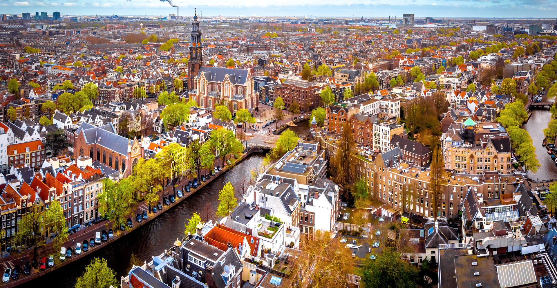 Aerial view of Amsterdam in the early spring, Netherlands