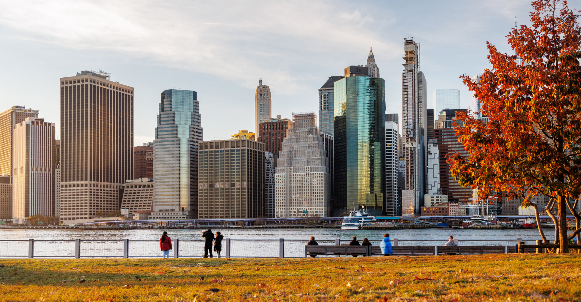 The New York Manhattan skyline during autumn sunset