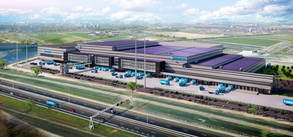 Distributiecentrum Hoogvliet in Bleiswijk Visualisatie vanuit lucht van distributiecentrum Hoogvliet in Bleiswijk