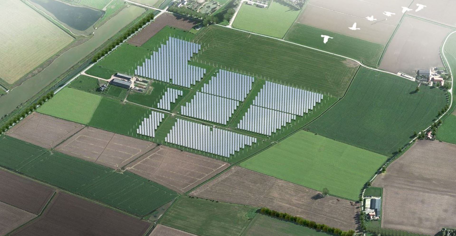 Visualisatie luchtfoto van zonnepark Lingewal